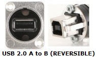 NAUSB - USB A to B or B to A Bulkhead XLR D-Series Mount