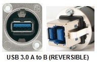 NAUSB3 - USB 3.0 A to B or B to A Bulkhead XLR D Series Mount