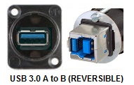 NAUSB3-B - USB 3.0 A to B or B to A Bulkhead XLR D Series Mount