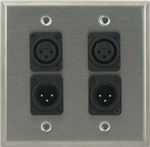4 Port Double Gang Solderless Female and Male XLR Face Plate
