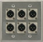 6 Port Double Gang Male to Male XLR Face Plate